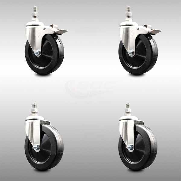 Service Caster 5 Inch 316SS Soft Rubber Swivel 10mm Threaded Stem Caster Lock Brake, 2PK SCC-SS316TSTTL20S514-SRS-M1015-2-S2 - main
